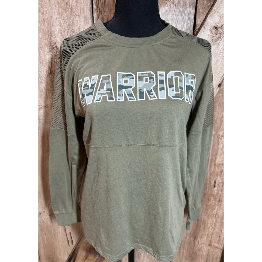 NOBO No Boundaries Women’s L 11-13 Warrior Green Mesh Shoulder Long Sleeve Shirt